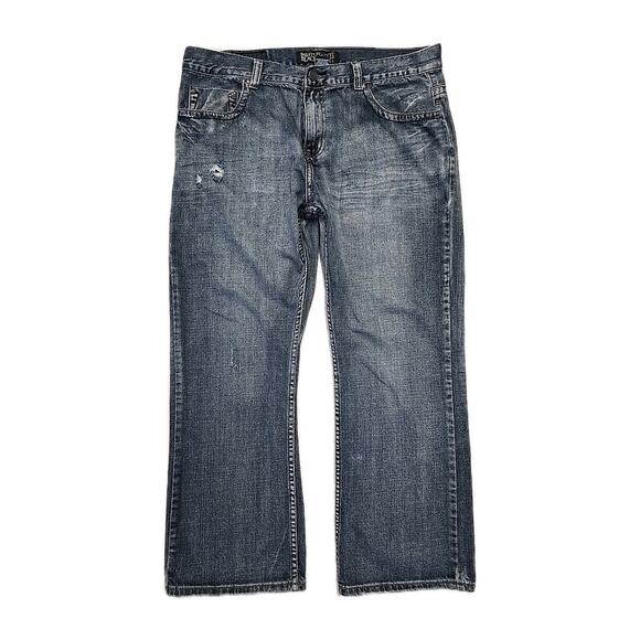 Baileys Pt Black Mens Boot Cut Jeans 38 X 30 Whiskered Embroidered Distressed - Picture 2 of 12